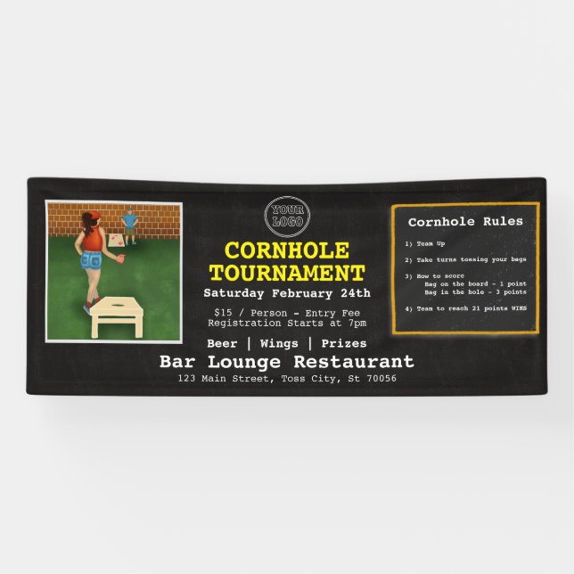 Fun Fundraiser Bar Restaurant Cornhole Turnier Banner (Horizontal)