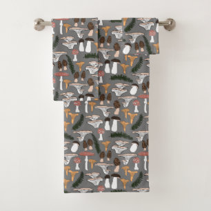 Fun Fungi Mushroom Fern Muster Badhandtuch Set