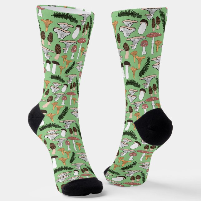 Fun Fungi Mushroom Fern Muster für grüne Suche Socken (Gewinkelt)