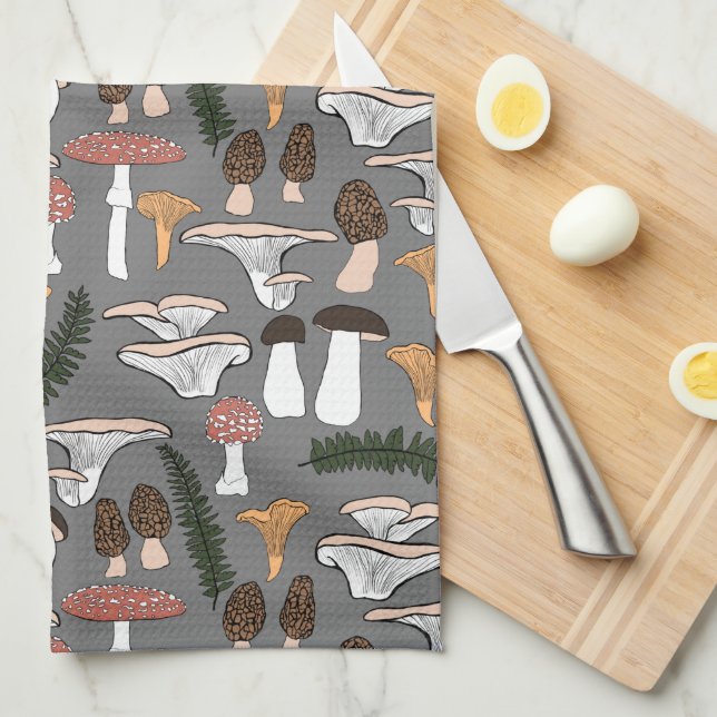 Fun Fungi Mushroom Fern Muster Geschirrtuch (Viertel Falte)