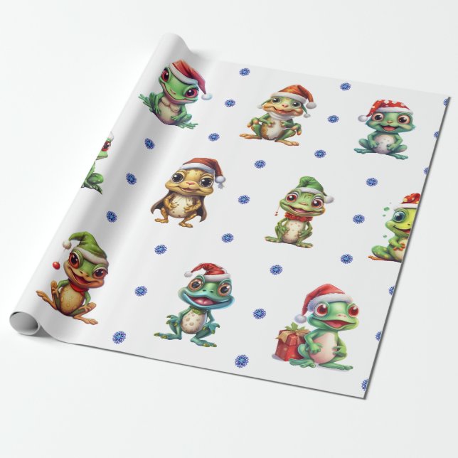 Fun & Funky Christmas Frogs auf White Geschenkpapier (Ungerollt)