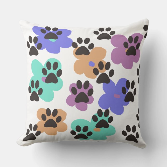 Fun Funky Cool Paw Print Throw Kissen (Vorderseite)