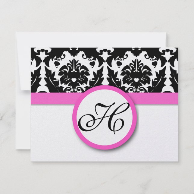 Fun & Funky Heart Damask Gram UAWG RSVP Karte (Vorderseite)