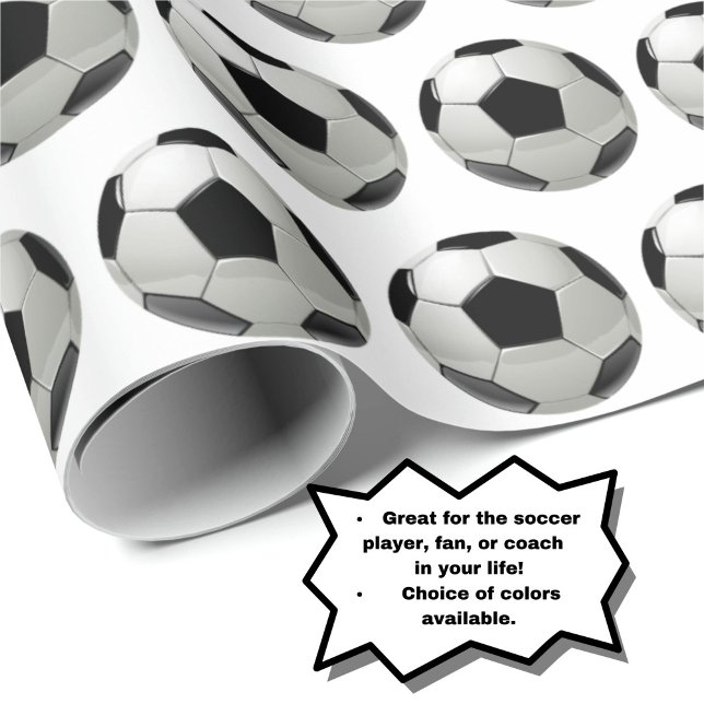 Fun-Fußball-Muster auf weißem Papier Geschenkpapier (Choice of colors available.)