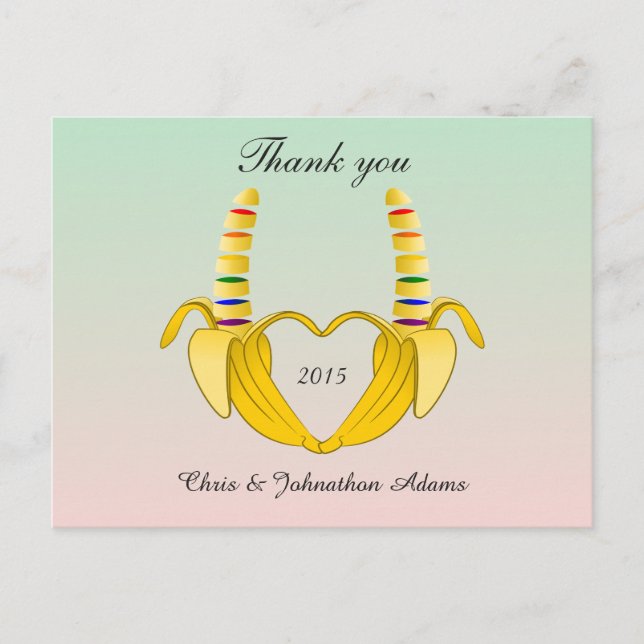 Fun Gay Banana Heart Wedding Vielen Dank Postkarte (Vorderseite)