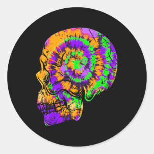 Fun Gefärbte Krawatte Skull Festive Halloween Gree Runder Aufkleber