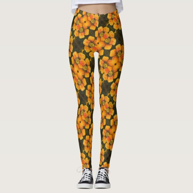 Fun gekachelte abstrakte Blüten auf der Grundlage  Leggings (Vorderseite)