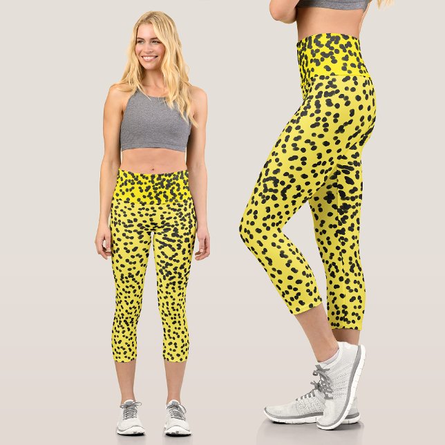 Fun-Gelb-Schwarz-Dalmatiner-Tintenfarbe Farbmuster Capri Leggings (Von Creator hochgeladen)