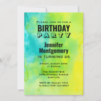 Fun Gelb und Blau Wasserfarbe Abstrakt Geburtstag