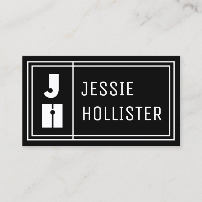 Fun Geometric Modern Initials & Name | Schwarz Visitenkarte (Vorderseite)