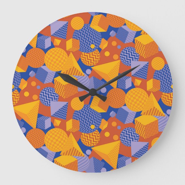 Fun Geometric Orange Violet Muster Große Wanduhr (Vorderseite)