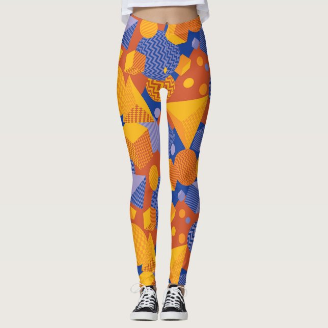 Fun Geometric Orange Violet Muster Leggings (Vorderseite)