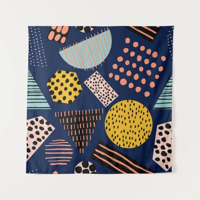 Fun Geometrie: Abstraktes mehrfarbiges Muster Wandteppich (Vorderseite)