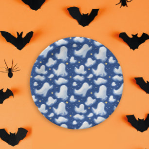 Fun Ghost Blue Halloween Night Sky Watercolor Pappteller