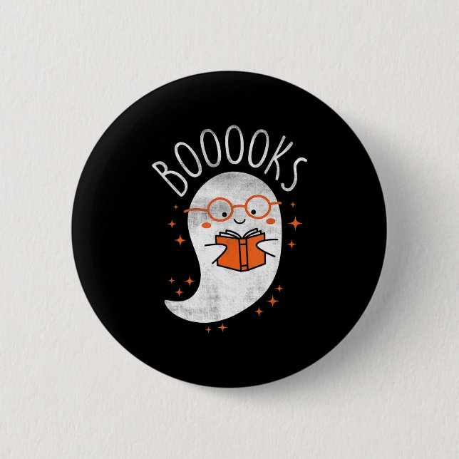 Fun Ghost Book Reading Halloween Niedlich Teacher  Button (Vorderseite)