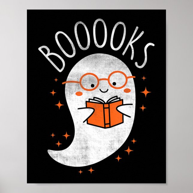 Fun Ghost Book Reading Halloween Niedlich Teacher  Poster (Vorne)