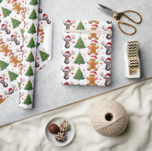Fun Gingerbread Man Rentier Weihnachtsbaum Geschenkpapier