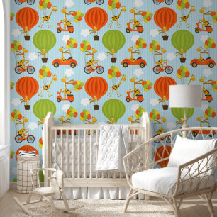 Fun Giraffe in Air Balloons Bikes and Cars Muster Tapete