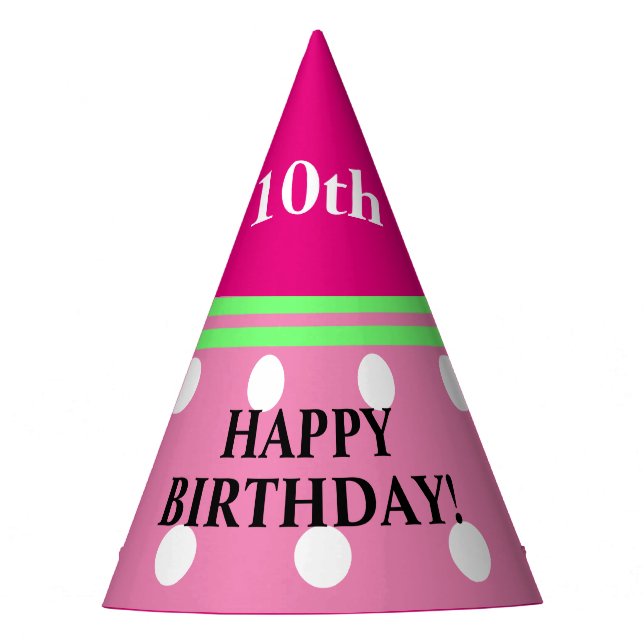 Fun Girl Birthday Pink Green White Polka Dots Partyhütchen (Vorderseite)