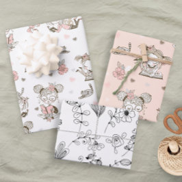 Fun Girls Bücher Rosa Schwarz Lesen Blumen Geschenkpapier Set