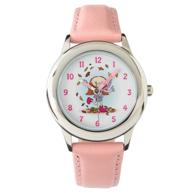 Fun Girls Herbst Herbstlaube rosa Armbanduhr (Vorderseite)