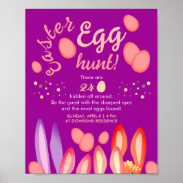 Fun Girly Easter Egg Hunt Bunny Ears Pink Party Poster
