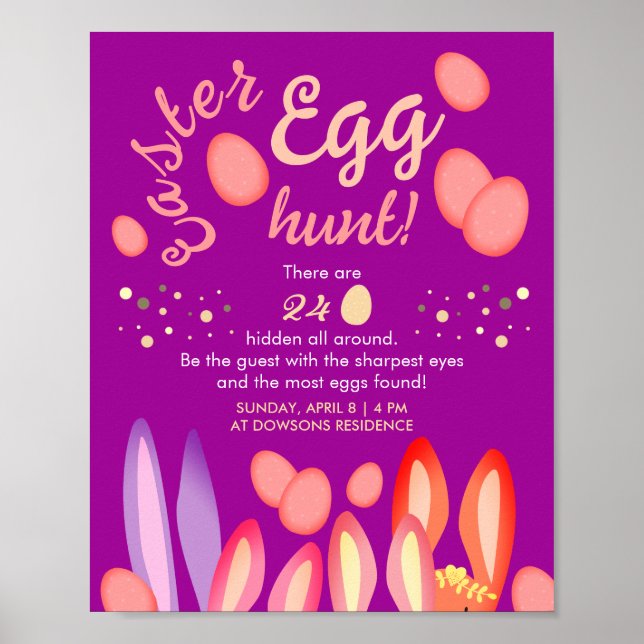 Fun Girly Easter Egg Hunt Bunny Ears Pink Party Poster (Vorne)