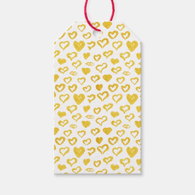 Fun Girly Gold Glitzer Hört Lips Muster Geschenkanhänger (Vorderseite)
