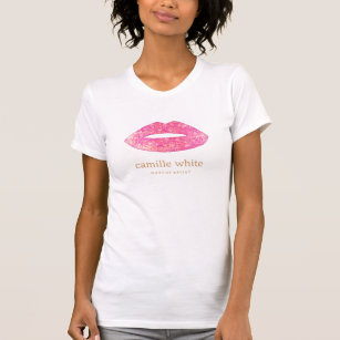 Fun Girly Makeup Artist Pink Sequin Lippen T-Shirt