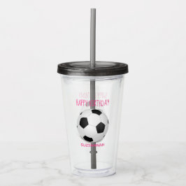 Fun Girly Soccer Ball Custom Pink Birthday Party Acryltrinkbecher