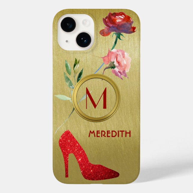 Fun Glam Elegant Floral Monogram Name Case-Mate iPhone Hülle (Rückseite)