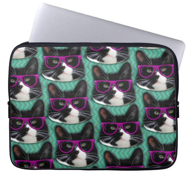 Fun Glasses Tuxedo Cat Epic Pattern Art Laptopschutzhülle (Vorderseite)