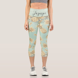Fun Glittery Golden Pineapes Personalisiert Capri Leggings