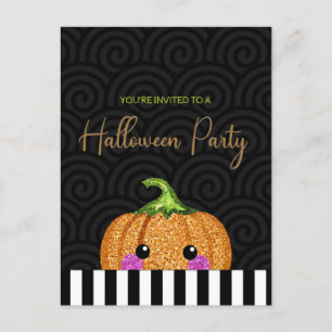 Fun Glitzer Pumpkin Halloween-Party Einladung Postkarte