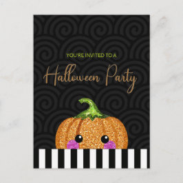 Fun Glitzer Pumpkin Halloween-Party Einladung Postkarte
