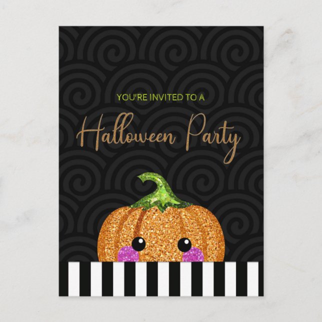 Fun Glitzer Pumpkin Halloween-Party Einladung Postkarte (Vorderseite)