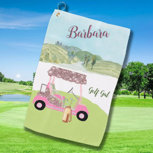 Fun Glitzy Golf Cart Landschaftlich Personalisiert Golfhandtuch