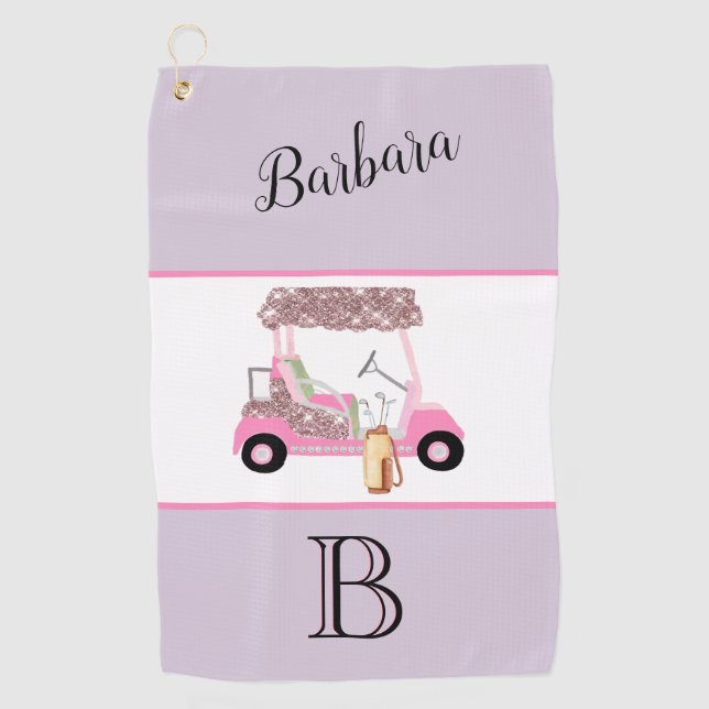 Fun Glitzy Golf Cart Monogram Name Golfhandtuch (Vorderseite)