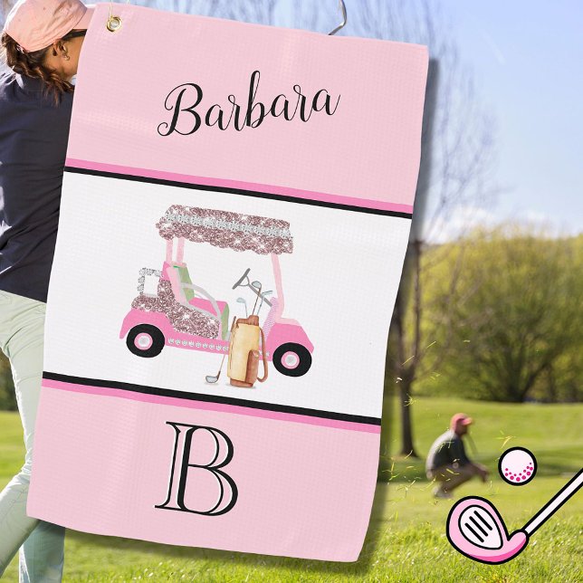 Fun Glitzy Golf Cart Monogram Name Golfhandtuch (Von Creator hochgeladen)