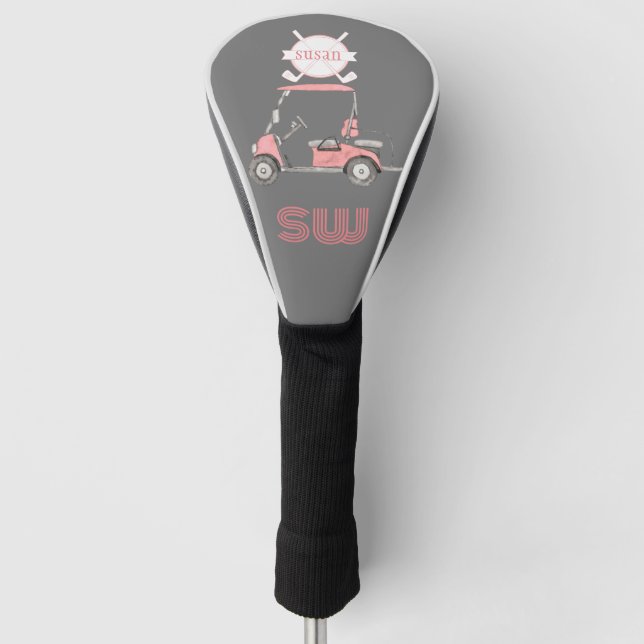 Fun Glitzy Golf Cart Monogram Name Headcover (Vorderseite)
