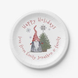 Fun Gnome Weihnachtsbaum Name Happy Holidays Pappteller