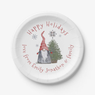 Fun Gnome Weihnachtsbaum Name Happy Holidays Pappteller