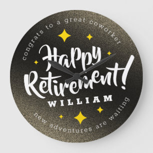 Fun Gold Glitter Stars Retirement New Adventures Große Wanduhr