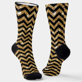 Fun Gold Glitzer Look mit Black ZigZag Muster Socken
