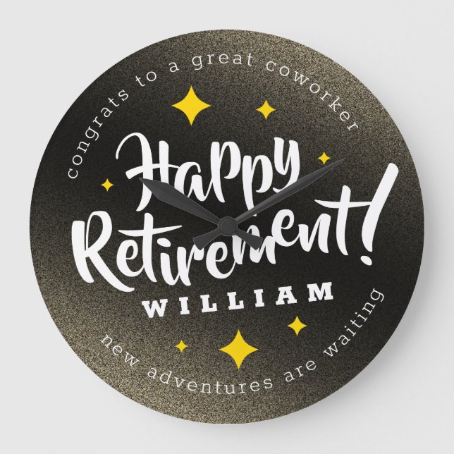 Fun Gold Glitzer Stars Rente Neue Abenteuer Große Wanduhr (Vorderseite)