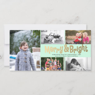 Fun Gold Merry Bright Collage 5 Foto Card Minze Feiertagskarte