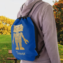 Fun Gold Roboter auf Royal Blue Drawstring Bag