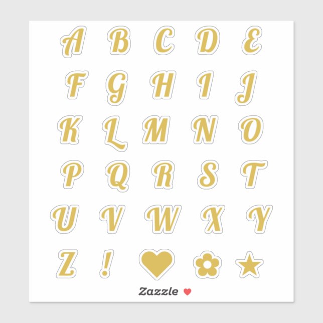 Fun Gold Schriftart Alphabet Initial Monogram Lett Aufkleber (Blatt)