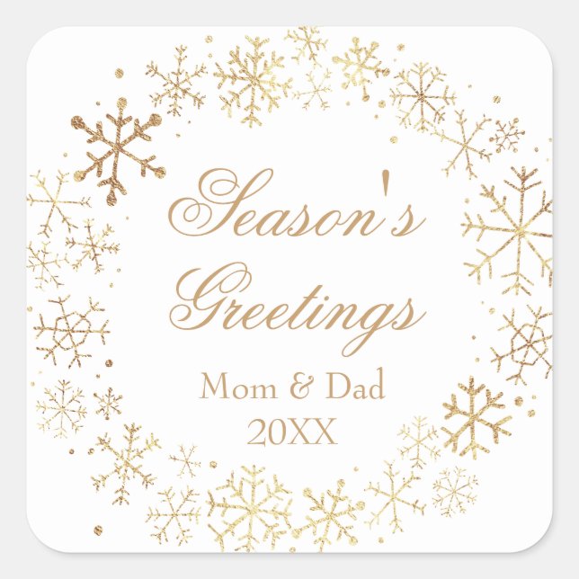 Fun Gold White Season's Greetings Square Sticker (Vorderseite)