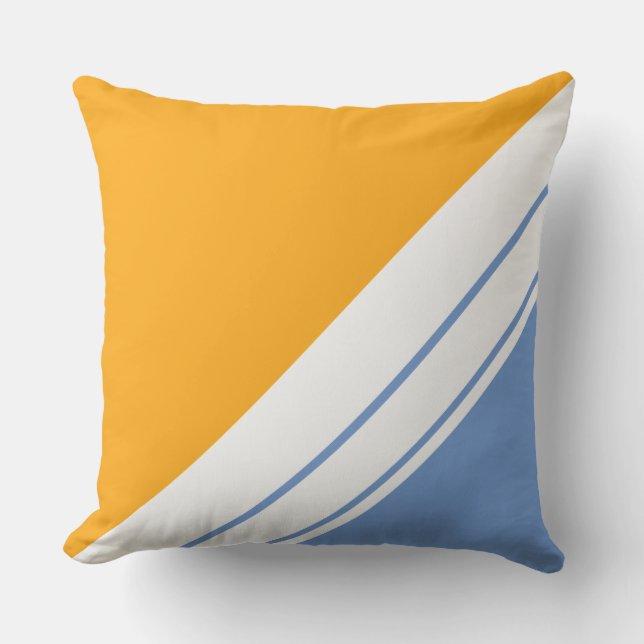 Fun Golden Yellow Light Blue White Racing Streifen Kissen (Vorderseite)